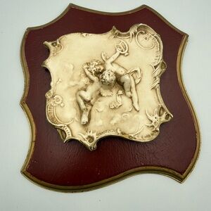 Vintage Cherub Relief Wall Plaque - Cream & Burgundy